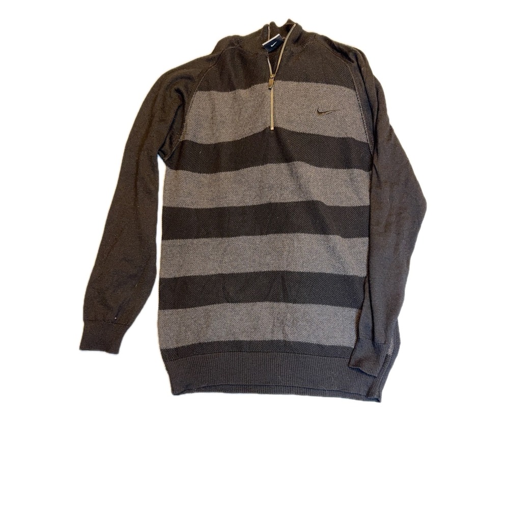 Nike Half Zip Pullover Sweater Mens Gray Brown Stripe Knit Athletic Casual L